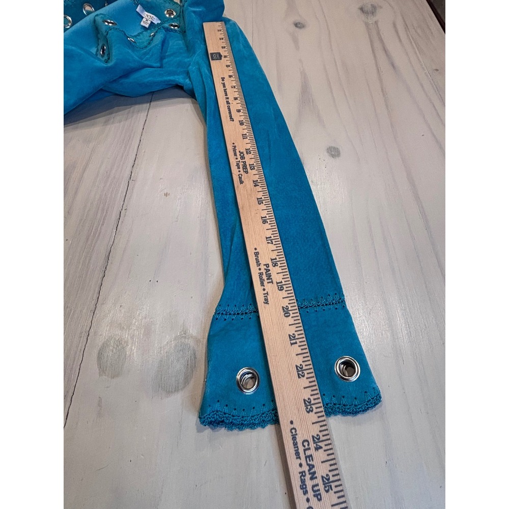Cache Turquoise Blue Genuine Suede Leather Grommet Crochet Trim Jacket Medium - Picture 11 of 16